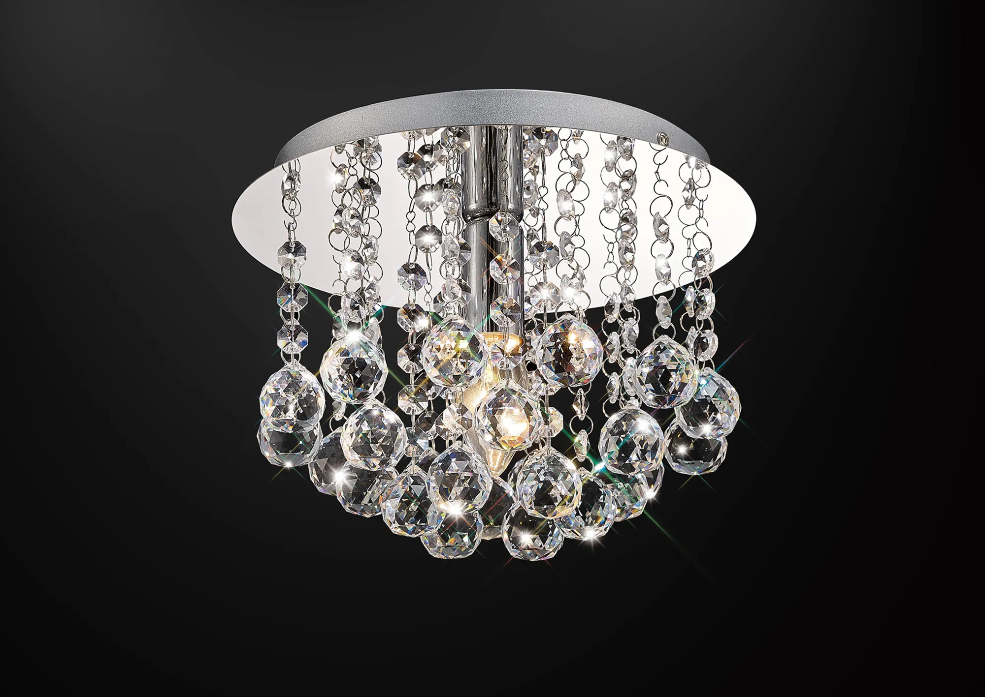 D0141  Acton Crystal Round Flush Ceiling 1 Light Polished Chrome
